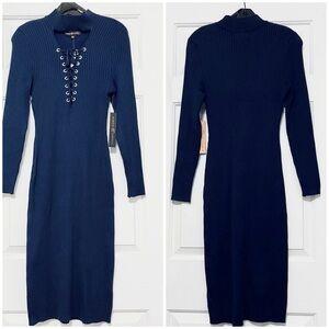 NWT Almost Famous Navy Ribbed Knit key hole long sleeve Sweater dress size 2X